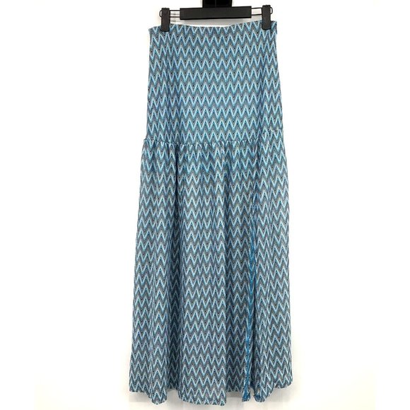 HYFVE Dresses & Skirts - Hyfve Skirt Blue Chevron Print Maxi Lined Slit High Waist Boho